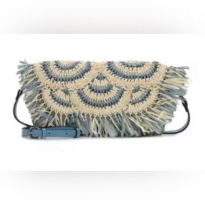PATRICIA NASH Loulia Boho Clutch Crossbody Bag Natural/Blue NWT $149 Dust Bag